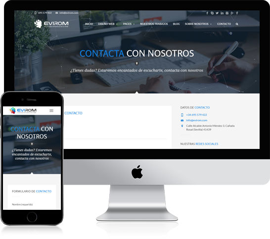 Diseño de página web atractiva y adaptativa en Écija, Sevilla y Córdoba - iMac y iPhone