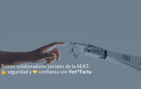 Una persona y un robot estrechándose la mano, simbolizando la colaboración de Evirom con la AEAT para ofrecer seguridad y confianza mediante Veri*Factu.