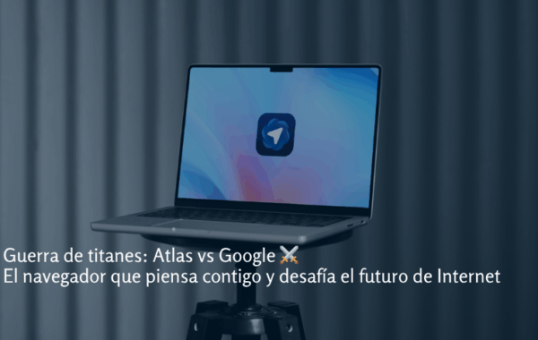 Portátil con el logotipo de Atlas, el nuevo navegador con ChatGPT integrado, símbolo de la revolución en la forma de buscar y navegar por Internet.